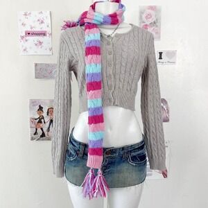 Y2K Multicolored Striped Chunky Cable Knit Scarf — Kawaii / Kidcore / Bright